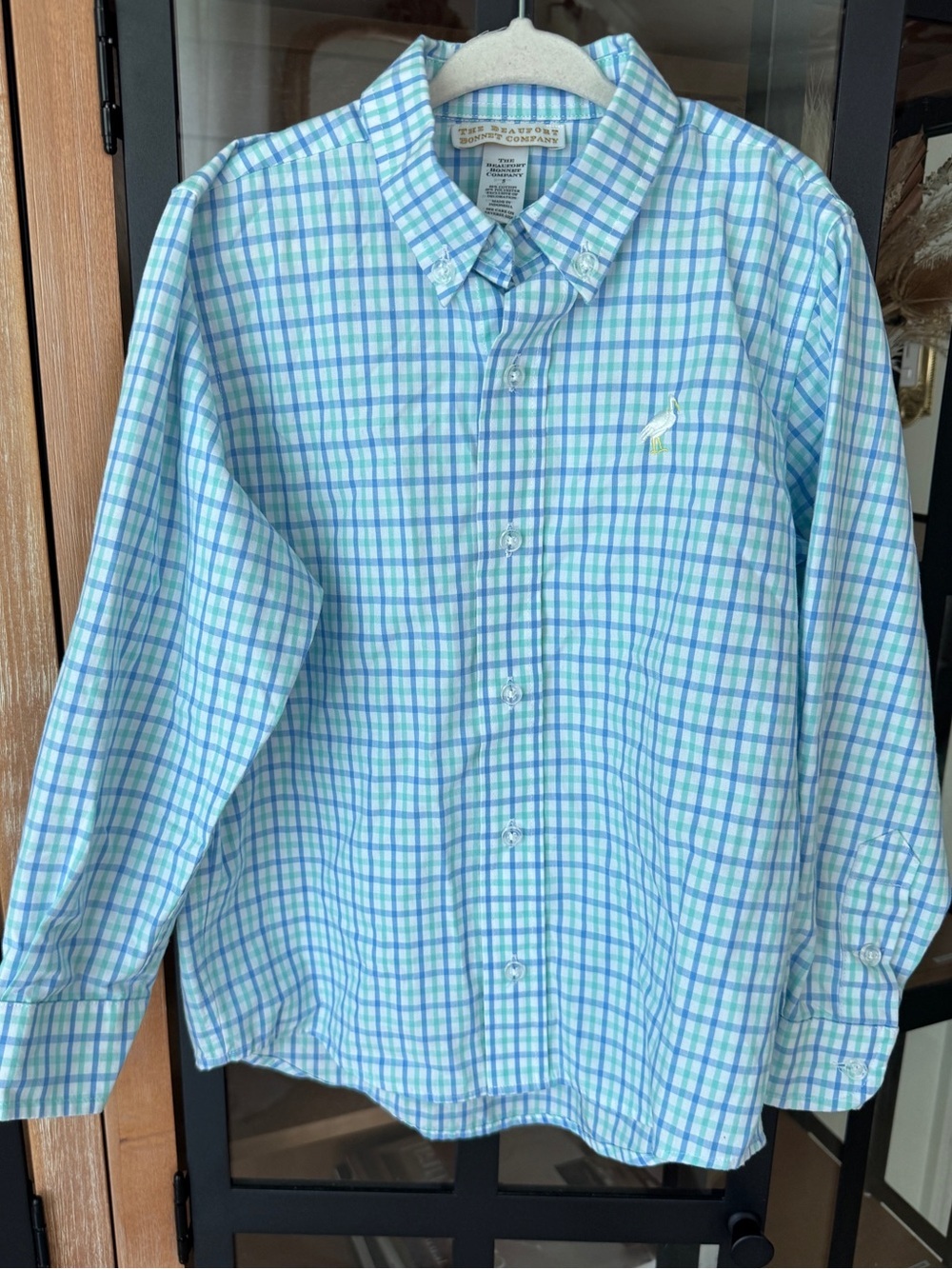 New TBBC Dean’s List long sleeve dress shirt button up collar plaid windowpane